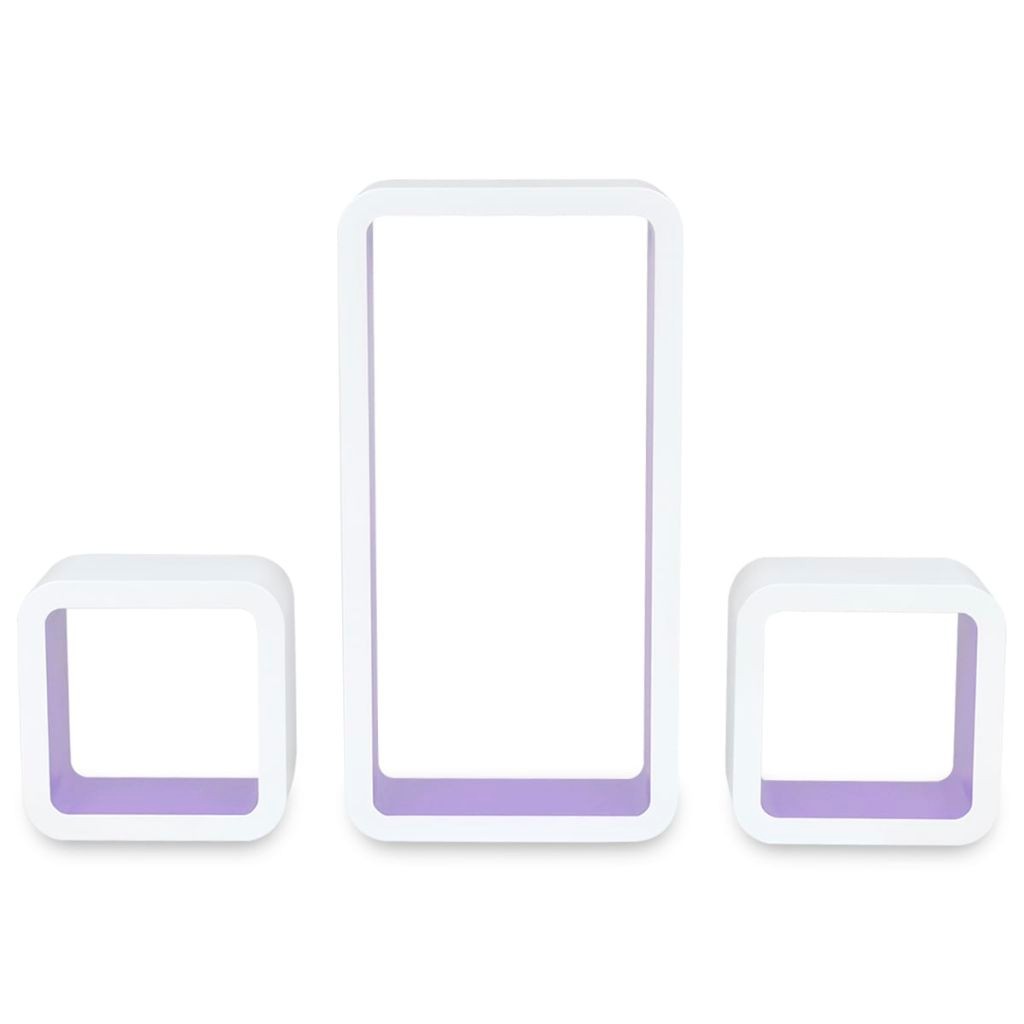 3 White-purple MDF Floating Wall Display Shelf Cubes Book/DVD Storage
